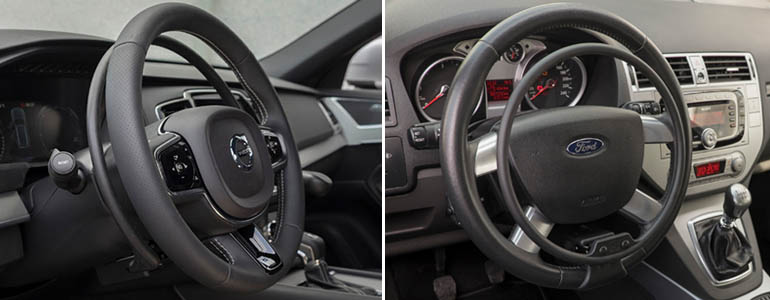 Left: A gas ring mounted under the steering wheel. Right: A gas ring mounted above the steering wheel. 