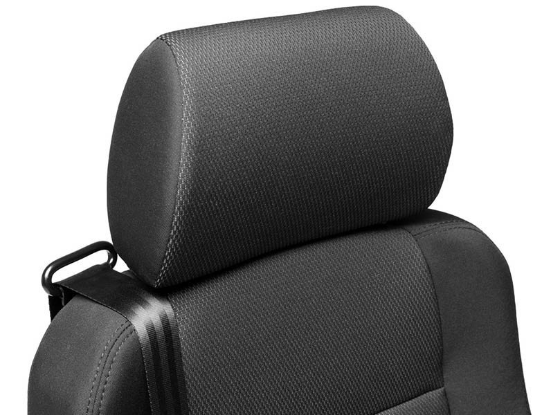 A closeup of the where the headrest meets the backrest on the BIS seat.