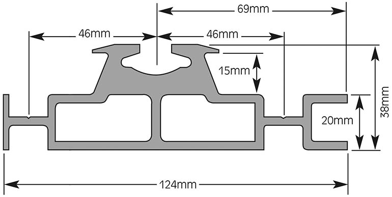 Heavy duty rail with measurements