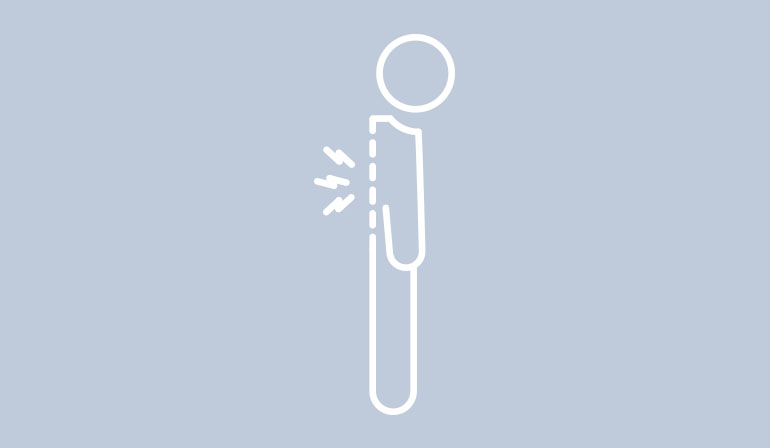 A symbol showing a person with a broken spine. 