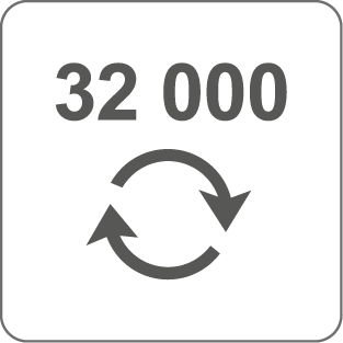 Le nombre 32.000 et deux flèches rondes symbolisant un cycle
