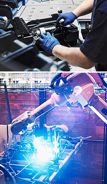 Picture1: hand assembling a product Picture 2:Robot in production environment