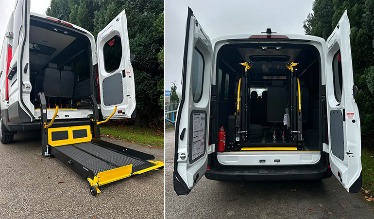 Photo of vehicle with a wheelchair lift in the back.