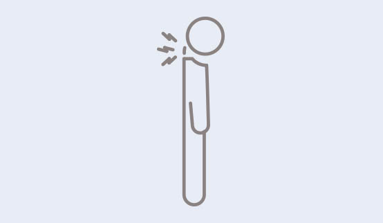 A symbol showing a person with neck pain. 