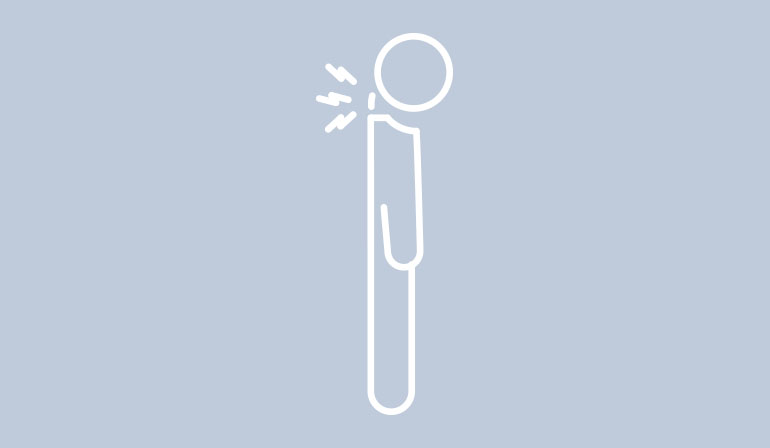 A symbol showing a person with neck pain. 