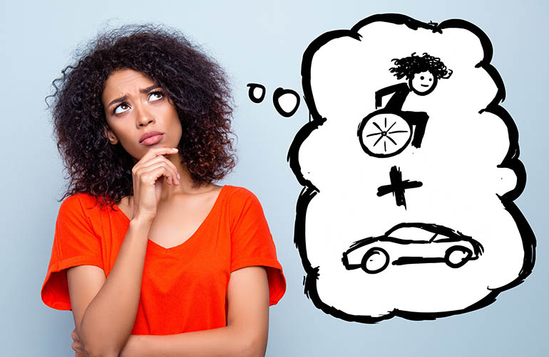 Woman thinking about vehicle adaptation