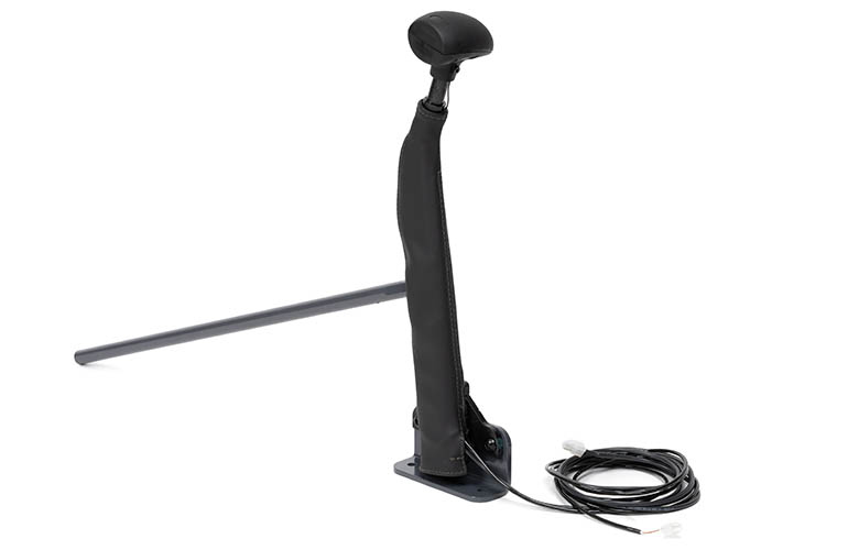 Picture 1: man driving a car with hand controls Picture 2: close up of two hand controls installed in a car