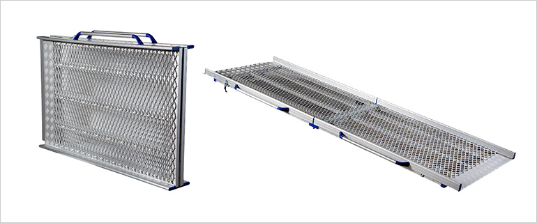 One closed ramp in standing position and one open ramp in lying position