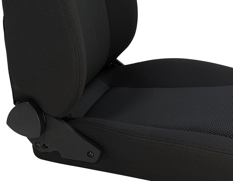 A closeup of where the backrest meets the cushion on the Compact seat.
