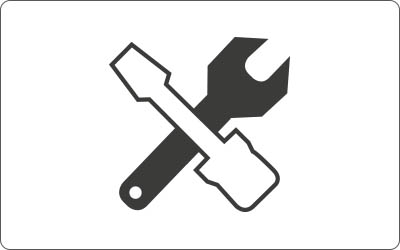Symbol eines Schraubendrehers und eines Schraubenschlüssels in x-Position