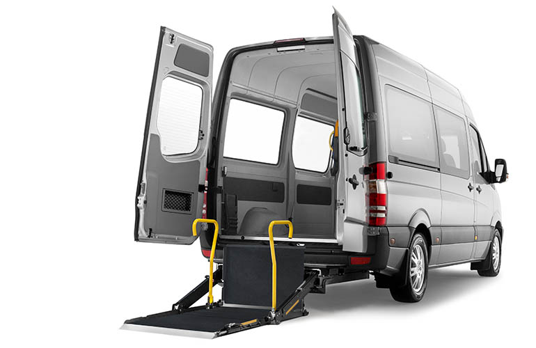 Cassette lift installed on the lower rear of a van