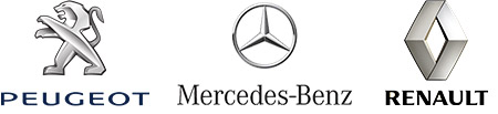 Peugeot, Mercedes-Bez and Renault logos
