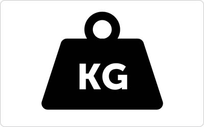 A pictogram of a weight with the text KG. 