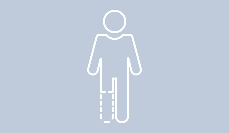A symbol showing a person with an amputated leg. 